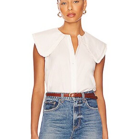 WeWoreWhat Ruffle Collar Cotton Poplin Button-Up - NWT, Optic White, XS - Picture 7 of 15